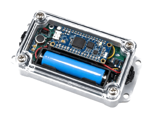 MantAI sensor: microphone-and-IMU unit in a ruggedized case